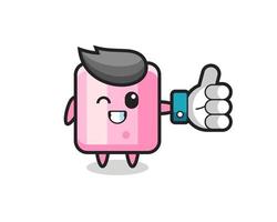 cute marshmallow with social media thumbs up symbol vector