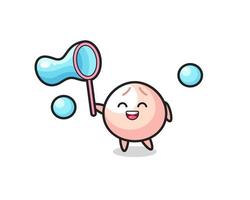 happy meatbun cartoon playing soap bubble vector