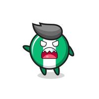 cute nigeria flag badge cartoon in a very angry pose vector