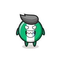 evil expression of the nigeria flag badge cute mascot character vector