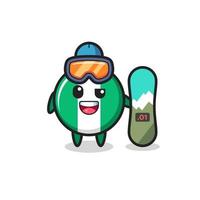 Illustration of nigeria flag badge character with snowboarding style vector