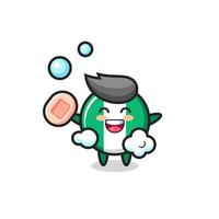 nigeria flag badge character is bathing while holding soap vector