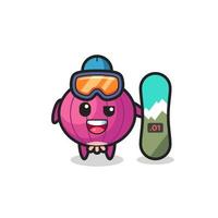 Ilustración de personaje de cebolla con estilo snowboard vector