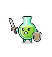 cute lab beakers soldier fighting with sword and shield vector