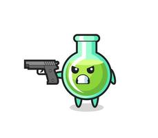 el lindo personaje de vasos de laboratorio dispara con una pistola vector