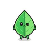 la mascota de la hoja con cara escéptica vector