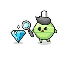 lollipop mascot is checking the authenticity of a diamond vector