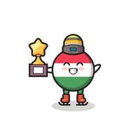 hungary flag badge cartoon as an ice skating player hold winner trophy vector