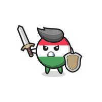 cute hungary flag badge soldier fighting with sword and shield vector