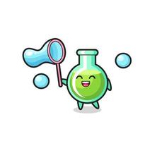 happy lab beakers cartoon playing soap bubble vector