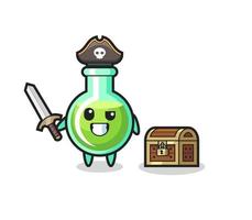 the lab beakers pirate character holding sword beside a treasure box vector