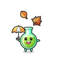 cartoon of the cute lab beakers holding an umbrella in autumn vector