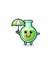 cute lab beakers illustration holding an umbrella vector