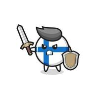 cute finland flag badge soldier fighting with sword and shield vector