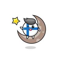 Ilustración de dibujos animados de la insignia de la bandera de Finlandia sentado en la media luna vector