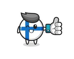 cute finland flag badge with social media thumbs up symbol vector