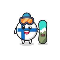 Illustration of finland flag badge character with snowboarding style vector