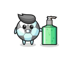 cute football cartoon with hand sanitizer vector