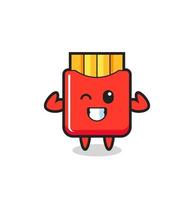 the muscular french fries character is posing showing his muscles vector