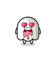 the falling in love expression of a cute ghost with heart shaped eyes vector