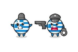 illustration of greece flag robber with hands up pose caught by police vector