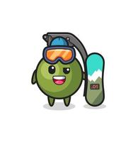 Illustration of grenade character with snowboarding style vector