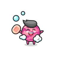 ice cream scoop character is bathing while holding soap vector