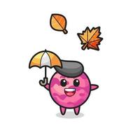 caricatura de la linda bola de helado sosteniendo un paraguas en otoño vector