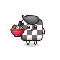 cute chess board character eating noodles vector