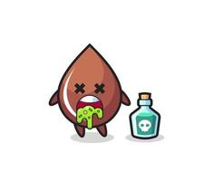 illustration of an chocolate drop character vomiting due to poisoning vector