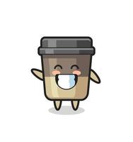 coffee cup cartoon character doing wave hand gesture vector