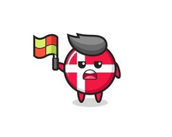 denmark flag badge character as line judge putting the flag up vector