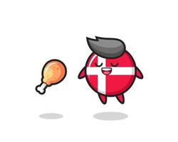 cute denmark flag badge floating and tempted because of fried chicken vector