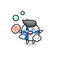 finland flag badge character is bathing while holding soap vector