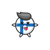 character of the cute finland flag badge with dead pose vector