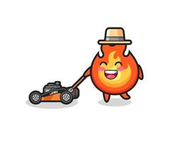 illustration of the fire character using lawn mower vector