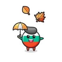 cartoon of the cute bulgaria flag badge holding an umbrella in autumn vector