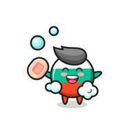 bulgaria flag badge character is bathing while holding soap vector