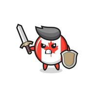 cute canada flag badge soldier fighting with sword and shield vector