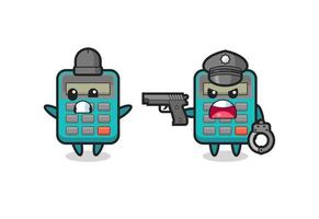 illustration of calculator robber with hands up pose caught by police vector