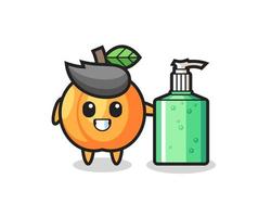 cute apricot cartoon with hand sanitizer vector