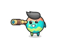 cute bath bombs character is holding an old telescope vector