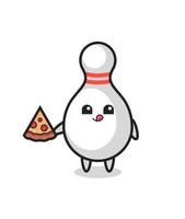 cute bowling pin cartoon eating pizza vector