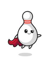 cute bowling pin superhero character is flying vector