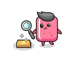 bubble gum character is checking the authenticity of the gold bullion vector