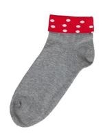 Knitted sock gray and red colors photo