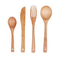 Wooden cutlery on white background