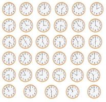 Many round clocks show different time photo