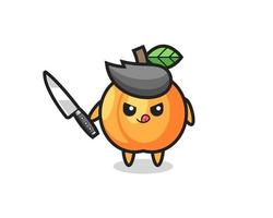 cute apricot mascot as a psychopath holding a knife vector