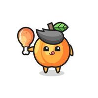 apricot cute mascot is eating a fried chicken vector